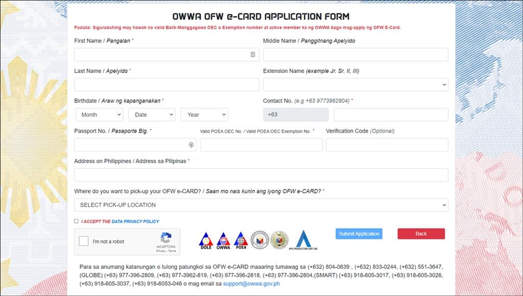 owwa ofw ecard application form